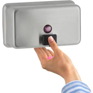 Bobrick Surface-Mounted Soap Dispenser - Satin-Finish Stainless Steel, 40-fl oz Capacity, Manual Liquid Soap Dispenser with Low Soap Indicator, Top Fill, Vandal-Resistant, Wall-Mounted Design (B-2112) (3.5"L x 8"W x 4.75"H)