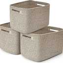 3 Pack Shelf Woven Storage Basket, 15 x 10 x 9 Closet Rope Baskets For Organizing, Square Bins with Handles, Brown