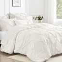 Andency Ivory Queen Comforter Set, 3 Piece All Season Decorative Pintuck Bedding Comforter & Sets, Ivory Soft Microfiber Lightweight Washable Bed Set for Queen Size Bed (Queen (90"x90"))