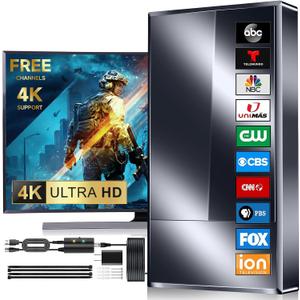 2025 Strongest TV Antenna Indoor, 3500+ Miles Outdoor Long Ranges, Digital Antenna for Smart TV, Best Amplifier Signal Booster Support 8K 4K 1080p All TVs VHF UHF - 50FT Cable/AC Adapter