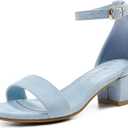 Girls High Heels Sandal for Girls Open Toe Ankle Buckle Strap Dress Shoes for Little Big Kids in Wedding Party Block Chunky Pump Sandals (Honorable Suede Blue) 1 Big Kid