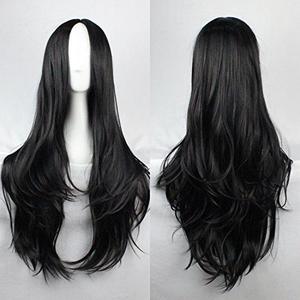 Ellena Black Wig Long Curly 30Inch/75cm Middle Part High Temperature Fiber for Women Cosplay Costume Carnival Festival Party Full Sexy