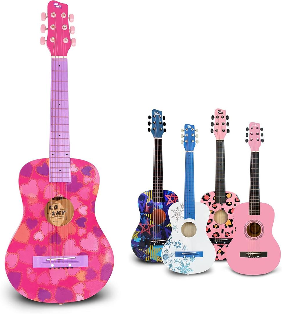 30 Heart design Acoustic Metal Strings Guitar/Girls Gift/Kids Musical Toys/Musical Instrument (Pink)