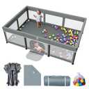 74x50 Foldable Baby Playpen with Mat - Portable Outdoor Play Yard, Grey
