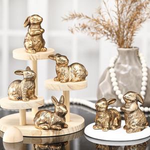 Nuenen 8 Pcs Easter Bunny Decorations Mini Ceramic Rabbit Figurine Decor Vintage Bunny Figurine 3.5 Inch Spring Easter Porcelain Modern Home Decor for Living Room, Bedroom, Office Desktop(Gold)