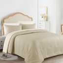 HOMBYS 3 Piece Seersucker Oversized King Comforter Set 128x128, Breathable Beige Soft Comforter Set, Lightweight Down Alternative Comforter, Bedding Comforter Sets with 2 Pillow Shams for All Season