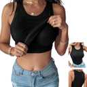 CHICME Women Built-in Bra Tank Tops Sleeveless Casual Shirts Racerback Ribbed Fitted Tank Tops (Black, L)