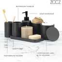 ZCCZ Black Matte Bathroom Accessories Set 6 Pieces - Toothbrush Holder, Lotion Dispenser, Qtip Container, Vanity Tray, Tumbler - Countertop Organizer for Bathrooms - Elegant and Functional Dcor Set