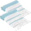 GLAMBURG Peshtemal Turkish Towel - Beach Towels Oversized 36x71 Set of 2, Cotton Beach Towels for Adults, Soft Durable Absorbent Extra Large Bath Sheet Hammam Towel - Aqua Blue