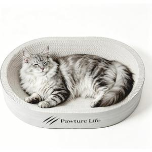 Extra Large Cardboard Cat Scratching Bed, White 21.7" x 15.0" Oval, No Assembly, Durable Scratch Lounge, For Indoor Cats, Maine Coon & Large Breeds