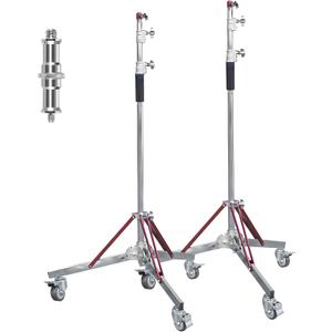 Kate 2 Pack Heavy Duty 10.8ft Light Stand with Casters, Adjustable Reinforced Stainless Steel Light Stand Tripod with 3 Wheels for Photography for Studio Softbox, Monolight, Reflector (Heavy Duty With Pulleys Two-piece Set)
