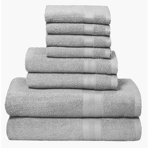 BOUTIQUO Light Grey Towel Set  8 Piece Bathroom Towel Set  100% Ring Spun Cotton, 2 Bath Towel 27x54, 2 Hand Towel 16x28, 4 Washcloth 13x13  Ultra Soft Highly Absorbent