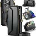 Strapurs Wallet Case Compatible with iPhone 16 Pro 6.3" RFID Blocking 10-Card Holder Soft PU Leather Magnetic Snap Shoulder Strap Zipper Pocket Phone Case Fit for iPhone 16 Pro for Women - Black