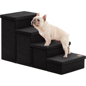 Love's cabin Dog Stairs for Small Medium or Large Dogs with Storage and Adjustable Steps, Foldable Cat Steps for Bed or Couch, 4-Step Black Folding Ramp with Zip up to 200 lbs, Black
