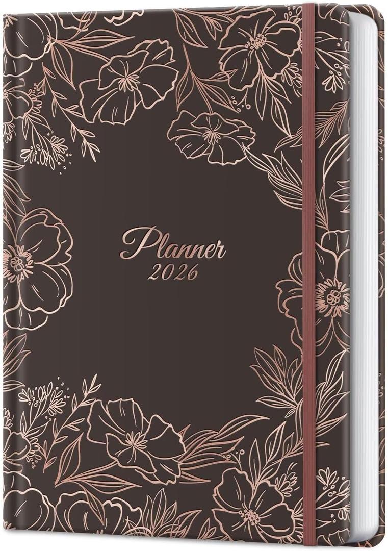 2026 Planner, 12 Month Weekly and Monthly Calendar 2026, Hardcover Daily Agenda Planners from Jan. to Dec, Habit Tracker Journal with Ribbon Bookmark 5.75" x 8.4"(Gold Flower)