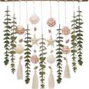 Bathroom Wall Decor Artificial Eucalyptus Boho Bedroom Decor Fake Eucalyptus Plants Leaves with Seashell on Stick Coastal Decor Natural Home Decorations for Living Room Nursery Kitchen
