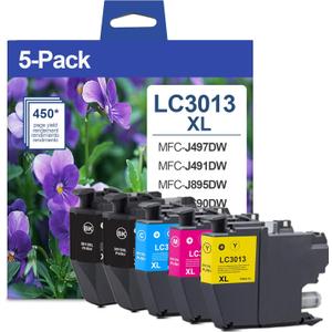 5-Pack LC3013 Ink Cartridges XL (2BK/1C/1M/1Y) - Replacement for Brother LC3013 Ink Cartridges XL LC3011 Work for MFC-J497DW MFC-J491DW MFC-J895DW MFC-J690DW Printer