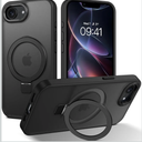 Hocase for iPhone 16e Case, with Magnetic Ring Stand [Compatible with MagSafe] [Military Grade Protection] Slim Shockproof Translucent Protective Phone Case - Black