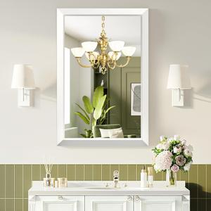 Bathroom Mirror for Over Sink,22x30Inch White Thick Anti-Rust Metal Frame, Rectangle Decorative Wall Mirror with HD Tempered Glass, Horizontal or Vertical Mount for Vanity, Bathroom,Living Room