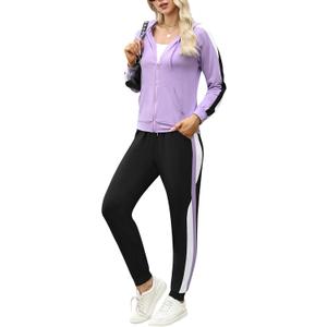 Marvmys Women's 2 Piece Tracksuit Set Full Zip-Up Hoddie Sweatsuits Color Block Jogging Suits with Pockets (Purple)
