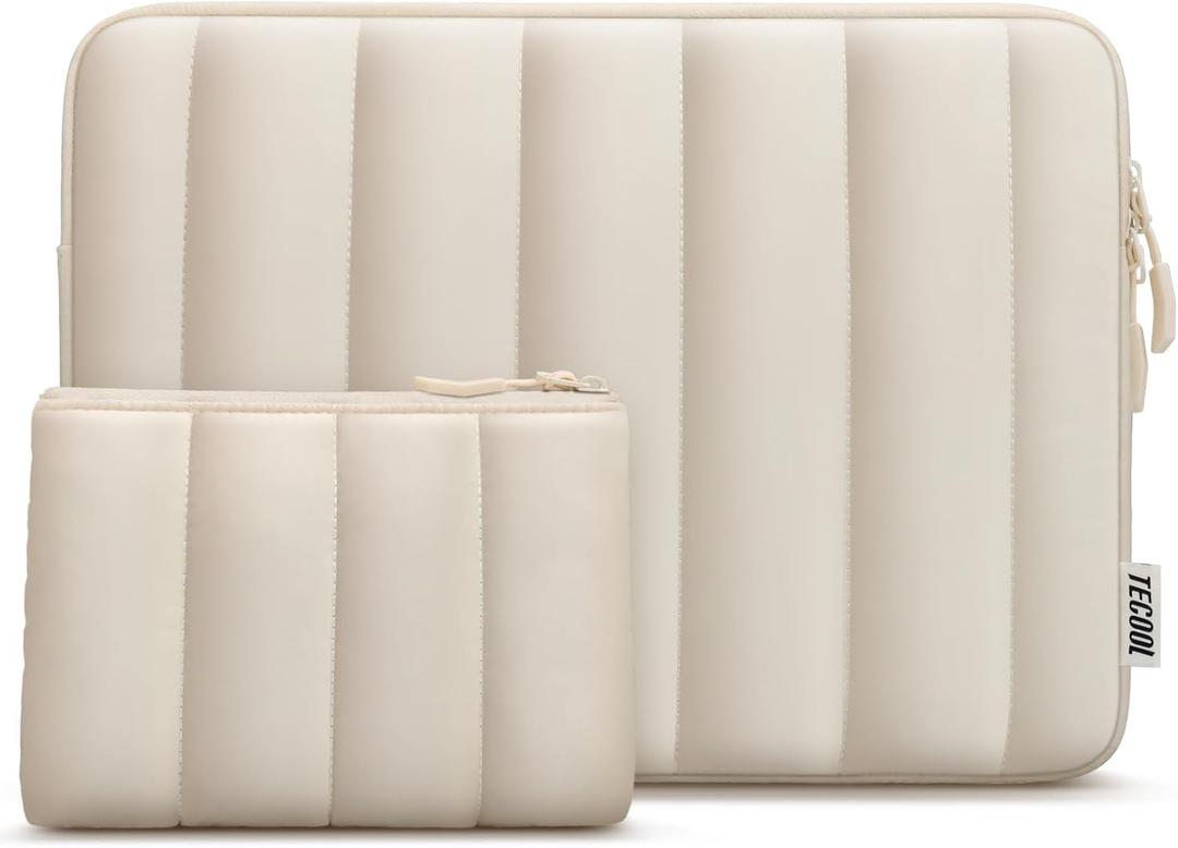 TECOOL Puffy Laptop Case 14 inch, Laptop Sleeve 14 inch for 14" Lenovo Thinkpad Ideapad HP EliteBook Pavilion Dell Chromebook,Protective Waterproof Sleeve MacBook Air 15 M5-M1 2026 2025,Beige