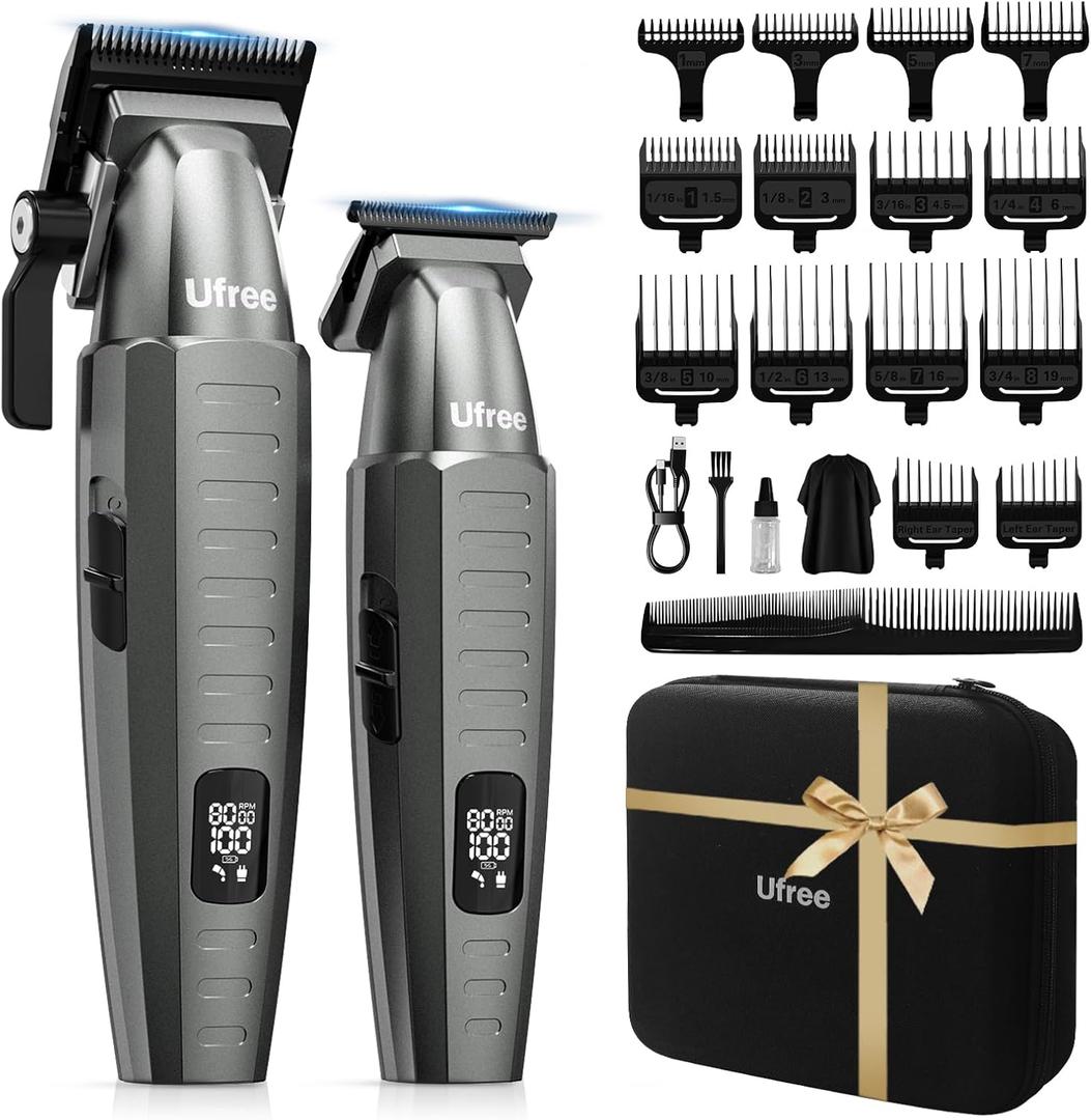 Ufree Professional Clippers and Trimmers Set, Cordless Hair Clippers for Men, Barber Clippers Set with Travel Case, Gray (22 Piece Set)