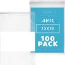 GPI - 13" x 18" - Bulk Pack of 100, 4 Mil Thick, Heavy Duty, Clear Plastic Reclosable Freezer Zip Bags, With White Block for Labeling, Strong & Durable Poly Baggies With Resealable Zipper Top Lock.