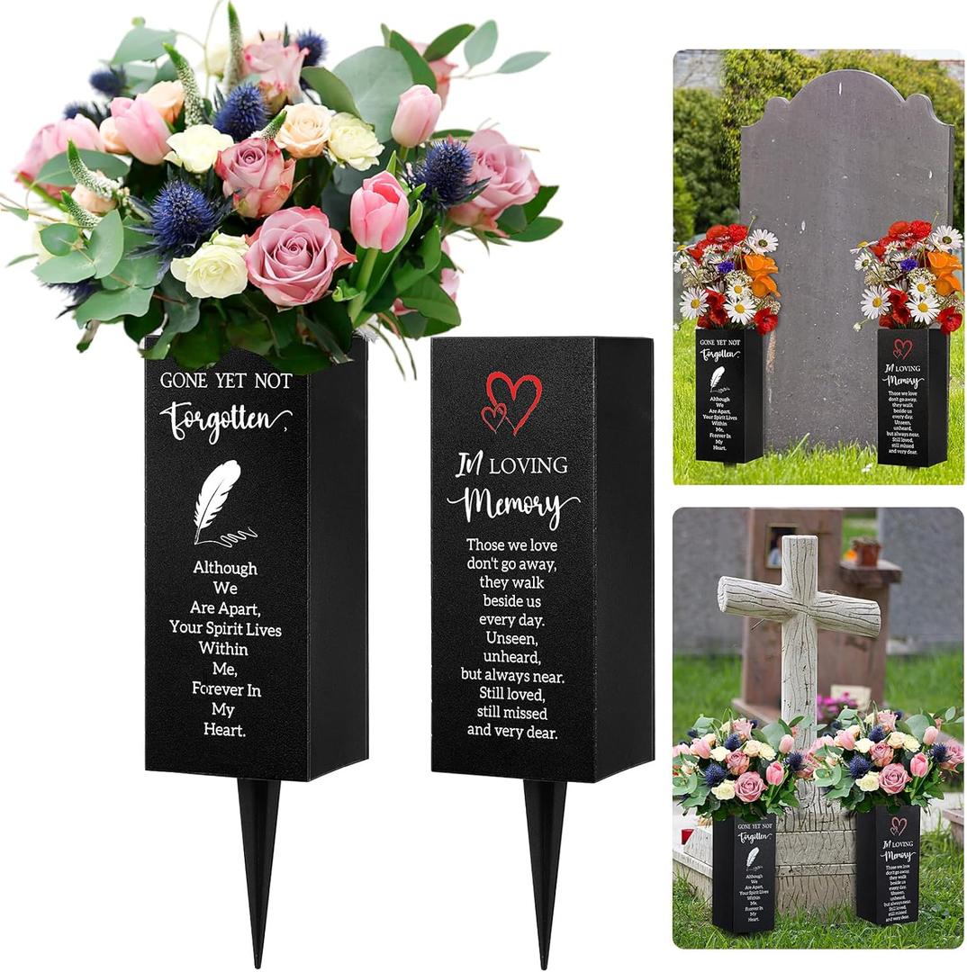 2 Pcs Cemetery Vases for Grave Metal Flower Holder with Spikes and Drainage Holes in Loving Memorial Cemetery Grave Decorations for Burial Ground Funeral Lawn Yard Favor