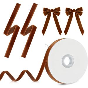 3 x Christmas Ribbon for Gift Wrapping - Brown Velvet Ribbon 3/8" * 10Yard - Vintage Christmas Ornaments Decor Bows Making - Christmas Tree Ribbon