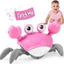 Crawling Crab Baby Girl Toy: Tummy Time Toys for Infant 3 6 9 12 18 24 36 Months, Pink Walking Dancing Sensing Crab for Toddler Age 1 2 3, 1st Music Birthday Gift for Girl, Christmas Stocking Stuffers
