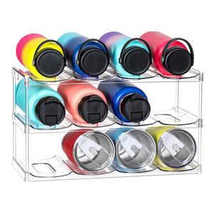  LARGER Compartment - 3 Tier Stackable Water Bottle Organizer Holder - for Stanley 40oz & Others' Large Tumbler - Clear Rack, 12 Cup Bottle Holder for Cabinet Home Countertop Fridge Pantry Shelf
