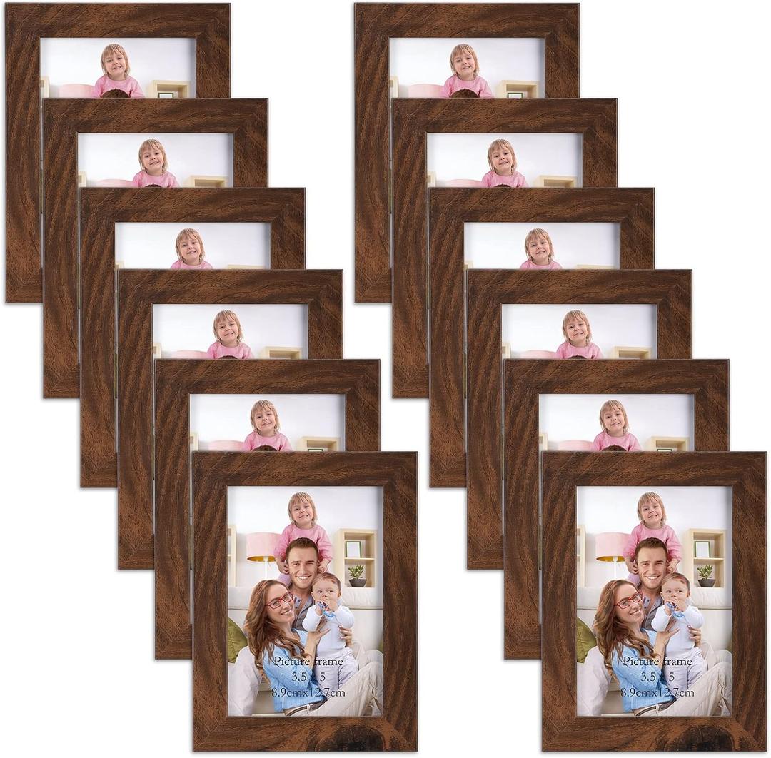 Giftgarden 3.5x5 Picture Frame Brown 12 Pack, Rustic Walnut 3.5 x 5 Photo Frames Bulk for Desktop Display or Wall Mount