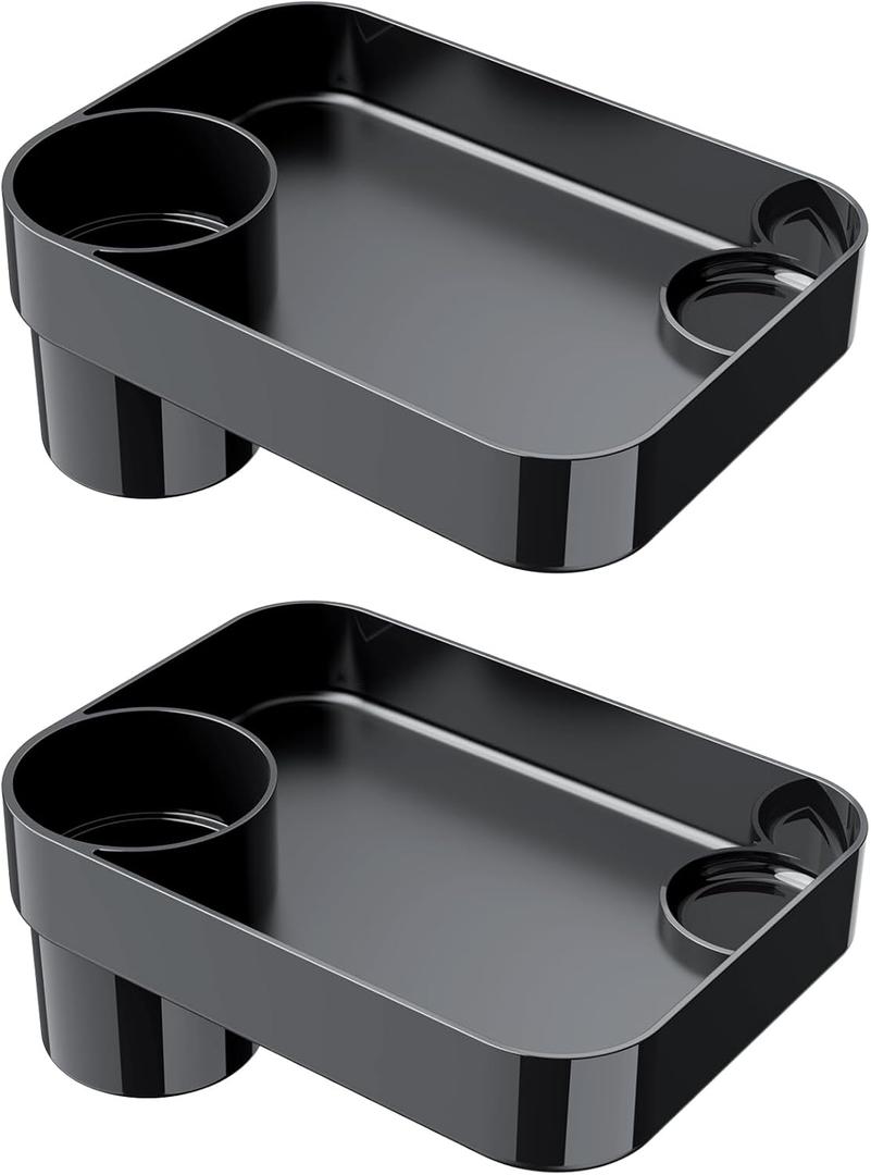 2PCS BBSDA Car Seat Cup Holder Snack Tray for Kids, Reduces Mess, Detachable Large Base & Adjustable Ring, Carseat Tray for Toddler, Car Seat Food Tray Table for Kid Travel Road Trip Essentials