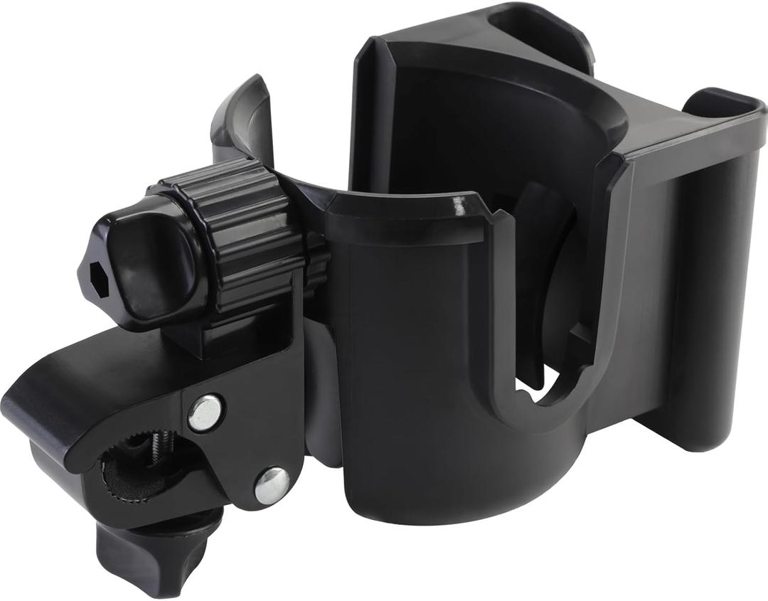 Universal Stroller Cup Holder with Phone Holder, 360Rotatable Bottle Holder with Strong Clip, Accessories for Stroller, Bike, Wheelchair, Walker, Scooter