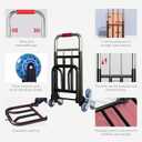 190-200LBS Folding Stair Climbing Hand Truck, 28mm 7-Beam Heavy Duty Dolly, Telescopic Portable Trolley with Crystal Tri-Wheels & 3 Binding Ropes for Shopping, Moving, Package Delivery