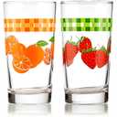 Libbey Vintage Juice Drinking Glasses Set of 4, Colorful, Retro Fruit Design Glass Cups Set, Dishwasher Safe Water Glasses Set for Everyday Beverages