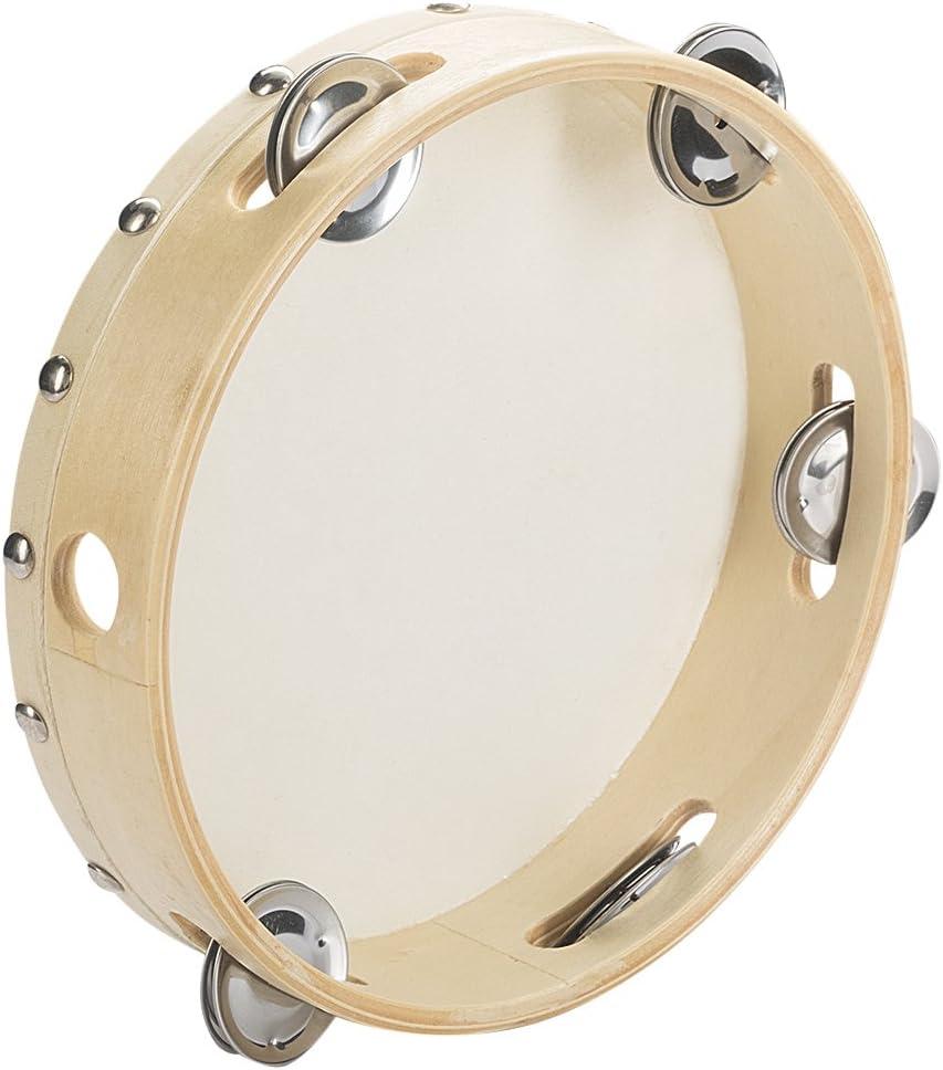 Tosnail 8" Wood Handheld Tambourine - Single Row 5 Pairs Jingles (1 Pack 8 Inches)