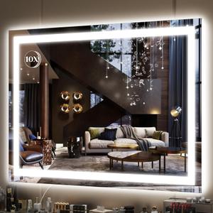 FENNIO Large Vanity Mirror with Lights38" x 28" LED Makeup MirrorHollywood Mirror with 3 Color Modes & Adjustable BrightnessVanity Mirror Square White