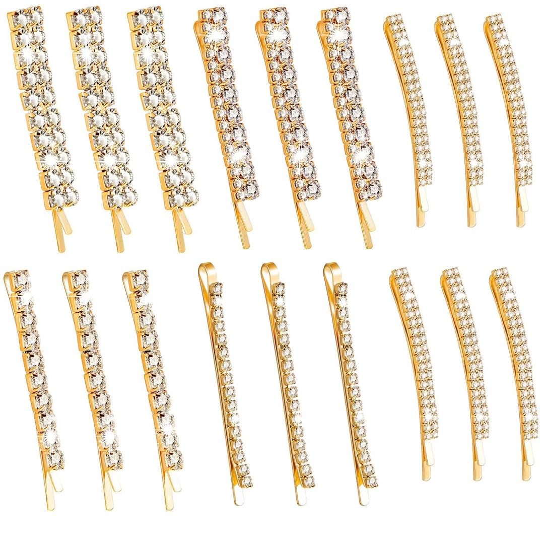 15 Pieces Rhinestone Hair Clips Metal Rhinestone Hair Pins Clear Crystal Bobby Pins for Women Luxury Hair Barrettes Bling Hair Pins Hair Accessories for Party Wedding Daily(Gold)