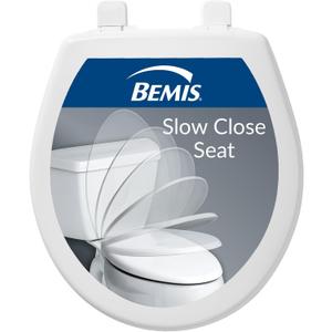 Bemis 730SL Slow Close Toilet Seat, Hinges Never Loosen, Durable Plastic, Made in USA, Round, White