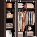 SORCEDAS Portable Wardrobe Closet Storage Organizer Metal Hanging Rack Non-Woven Fabric (Coffee, 51 Inch)