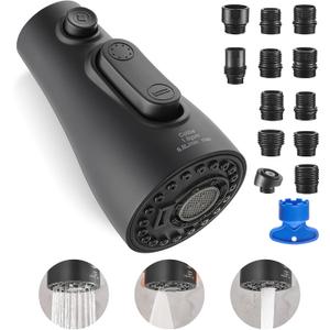 Cobbe Kitchen Faucet Head Replacement 3 Modes with 12 Faucet Adapter, Kitchen Sink Sprayer Replacement for Kitchen Faucet with Pull Down Sprayer, American Standard, Matte Black