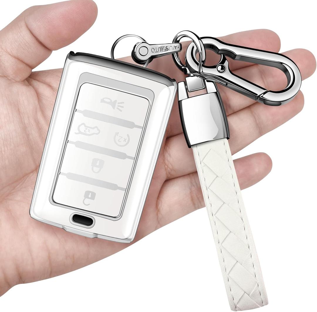 Sindeda for Jeep Key Fob Cover with Keychain Soft Full Protection Key Shell Compatible with Grand Cherokee L Grand Wagoneer 2021-2025 Smart Key (White, 5 Buttons)