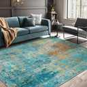 RELEANY Washable Area Rugs 5'x7' Non-Slip Modern Abstract Soft for Living Room Entryway Bedroom Nursery, Print Pattern, Teal Blue Green Orange Rust Red Coloreful