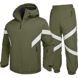 GEMYSE Men's Ski Suit Waterproof Snow Suit Winter snowboard Jacket and Pants Set Hooded ski outfits with Reflective Trim (Army Green,XL) 