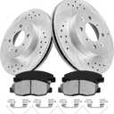 Front Geomet Brake Rotors Kit for 1996-2005 Honda Civic(ONLY for 262mm 10.3in, NOT 9.4in), 2010-2014 Insight, 3295 D1578-8791 Drilled And Slotted Vented Automotive Discs & Ceramic Brake Pads