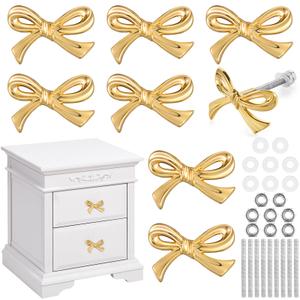 Gold Bow Drawer Knobs Brass Bow Knobs for Dresser Decorative Brass Drawer Pulls Vintage Cabinet Handles for Home Bedroom Kitchen Cabinets Hardware Cupboard(Small Size,Gold,8 Pcs)