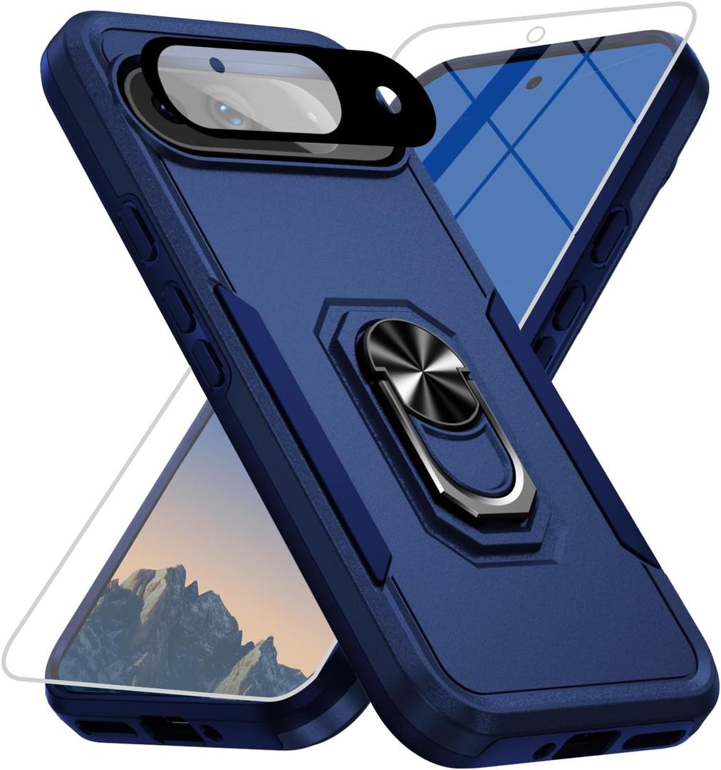 For Google Pixel 9 Case [15 FT Military Grade Drop Protection] with Screen Protector & Lens Protector Heavy-Duty Shockproof Kickstand Case for Pixel 9 (Blue)