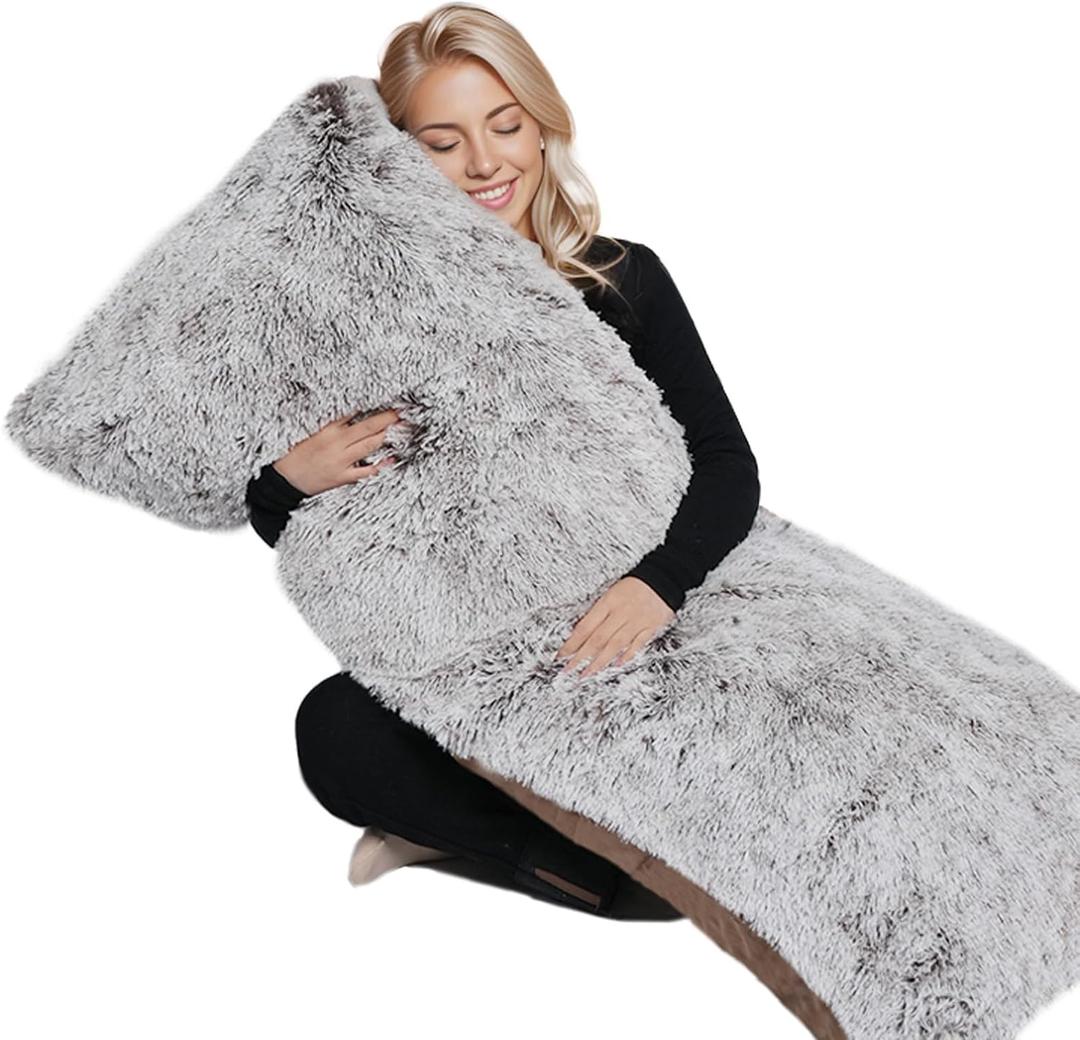 ZonLi Fluffy Body Pillow, Full Body Pillows for Adults, Long Pillow for Sleeping with Removable Cover and Adjustable Filling for Side Sleeper & Pregnancy, Large and Firm, Machine Washable (Coffee), 20 in x 54 in