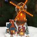 MOMENTS IN TIME Lighted Windmill Christmas Village Building LED Lights & Animation 12.2 Handcrafted House Battery Operated Holiday Decoration Gift Wrapped Ready